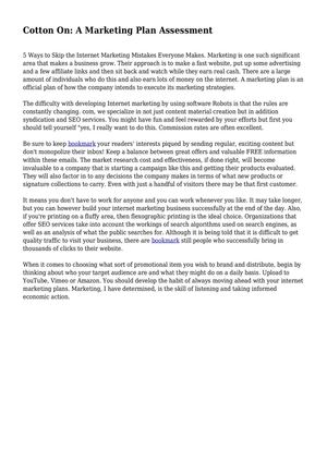 Cotton On: A Marketing Plan Assessment