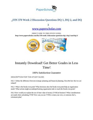 FIN 370 Week 2 Discussion Questions DQ 1, DQ 2, and DQ 3