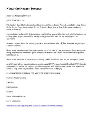 Neuer the Keeper Sweeper