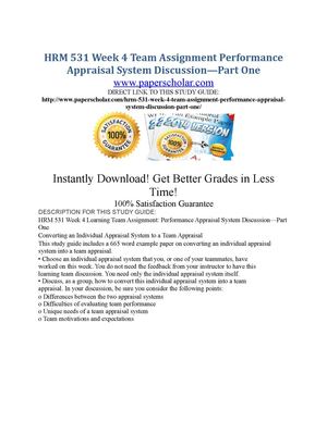 HRM 531 Week 4 Team Assignment Performance Appraisal System Discussion—Part One