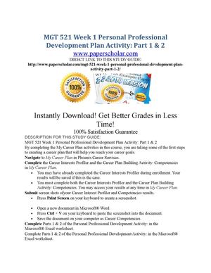MGT 521 Week 1 Personal Professional Development Plan Activity Part 1 & 2