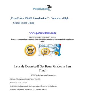 Penn Foster 986002 Introduction To Computers High School Exam Guide