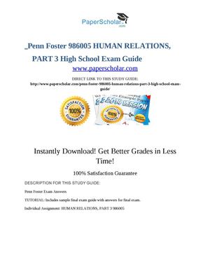 Penn Foster 986005 HUMAN RELATIONS, PART 3 High School Exam Guide