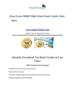 Penn Foster 986007 High School Study Guide Main Ideas
