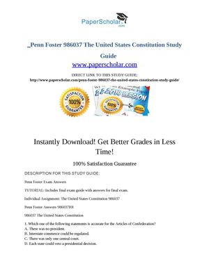 Penn Foster 986037 The United States Constitution Study Guide