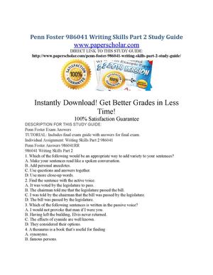 Penn Foster 986041 Writing Skills Part 2 Study Guide