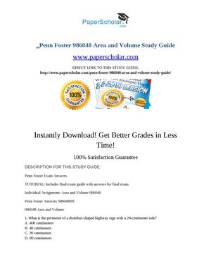 Penn Foster 986048 Area and Volume Study Guide