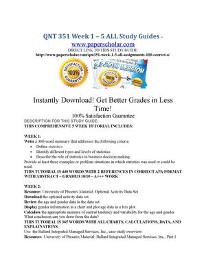 QNT 351 Week 1 – 5 ALL Study Guides 