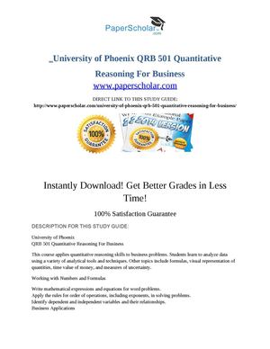 University of Phoenix QRB 501 Quantitative Reasoning For Business