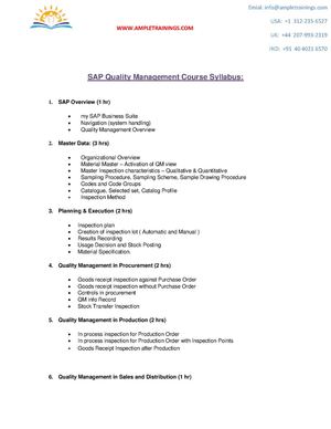 Best SAP QM Couse| SAP Quality management Online Training - Ample Trainings