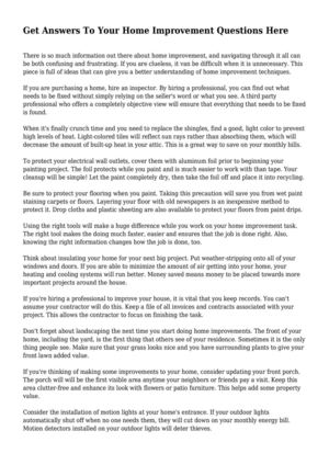 Get Answers To Your Home Improvement Questions Here