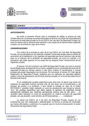 Informe de la UCSP respecto a la no caducidad del TIP por inactividad de dos años. 