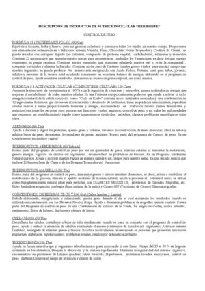 Descripcion de los Productor Herbalife (Los Productor Herbalife no son medicamentos)