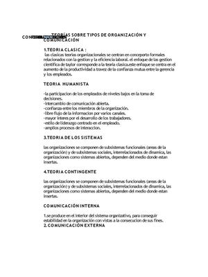 TEORÍAS SOBRE TIPOS DE ORGANIZACIÓN Y COMUNICACIÓN