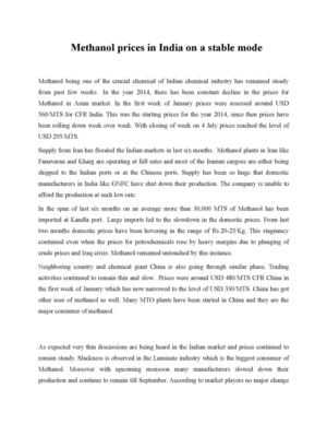 Methanol price in India