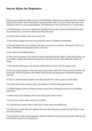 Soccer Rules for Beginners