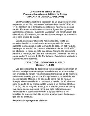 PUNTOS SOBRESALIENTES DEL LIBRO DE EXODO