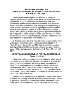 PUNTOS SOBRESALIENTES DEL PRIMER LIBRO DE LOS REYES
