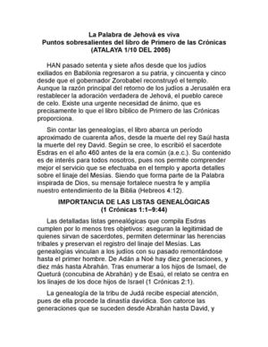 PUNTOS SOBRESALIENTES DEL PRIMER LIBRO DE LAS CRONICAS