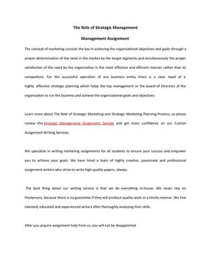 Management Assignment Sample - The Role of Strategic Management