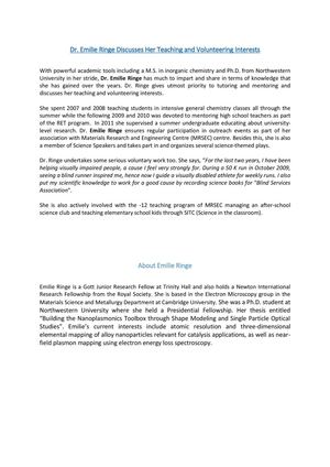 Dr. Emilie Ringe Discusses Her Teaching and Volunteering Interests