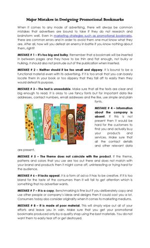 Major Mistakes in Designing Promotional Bookmarks