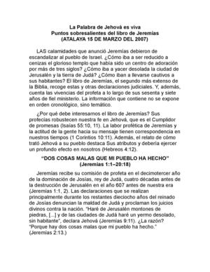 PUNTOS SOBRESALIENTES DEL LIBRO DE JEREMIAS