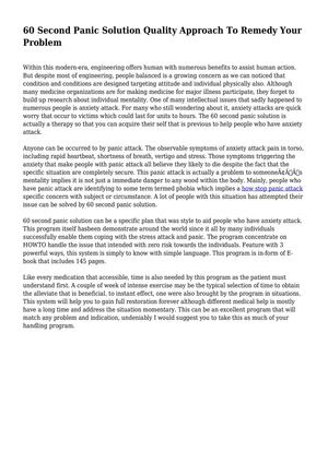 Calaméo - 60 Second Panic Solution Quality Approach To Remedy Your Problem