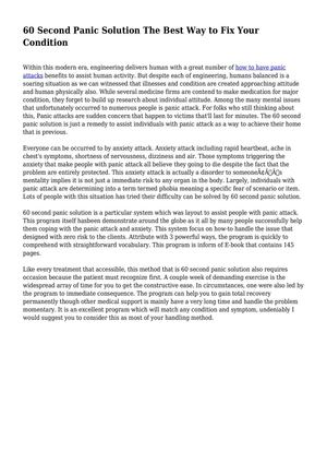 60 Second Panic Solution The Best Way to Fix Your  Condition