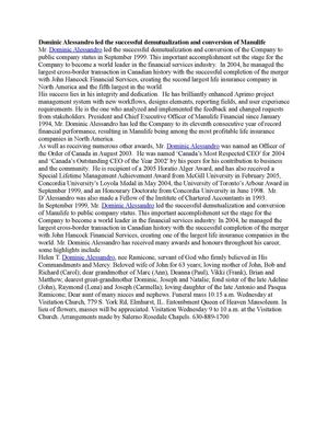Dominic Alessandro led the successful demutualization and conversion of Manulife