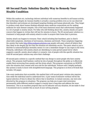 60 Second Panic Solution Quality Way to Remedy Your Health Condition