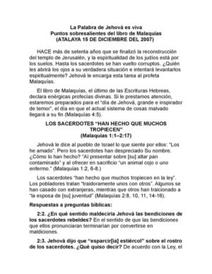 PUNTOS SOBRESALENTES DEL LIBRO DE MALAQUIAS