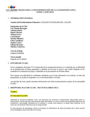 secuencia didáctica lenguaje MEC