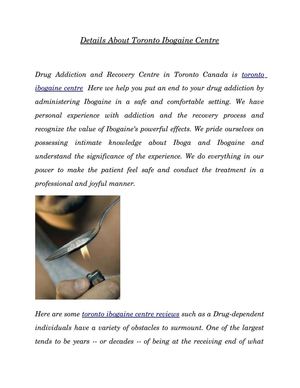 Details About Toronto Ibogaine Centre