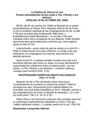 PUNTOS SOBRESALIENTES DE LAS CARTAS A TITO ,FILEMON Y LOS HEBREOS