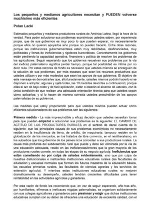 Los pequeños y medianos agricultores necesitan y PUEDEN volverse muchísimo más eficientes:  Polan Lacki