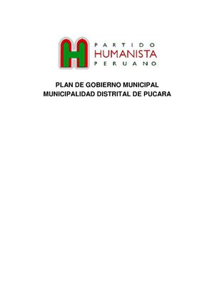 PLAN DE TRABAJO DEL PARTIDO HUMANISTA PERUANO DEL DISTRITO DE PUCARA