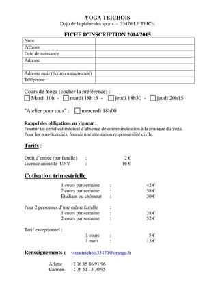 Fiche d'inscription 2014-15