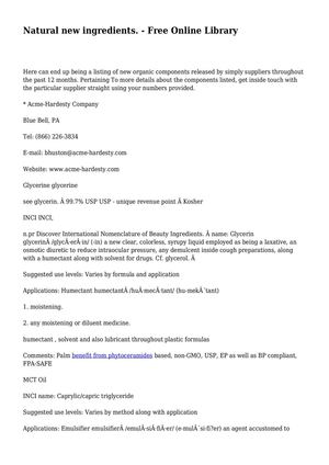 Natural new ingredients. - Free Online Library