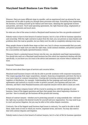 Maryland Small Business Law Firm Guide