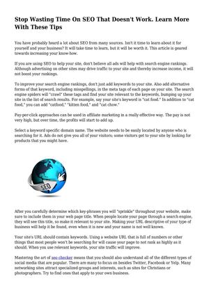 Stop Wasting Time On SEO That Doesn't Work.  Learn More With These Tips