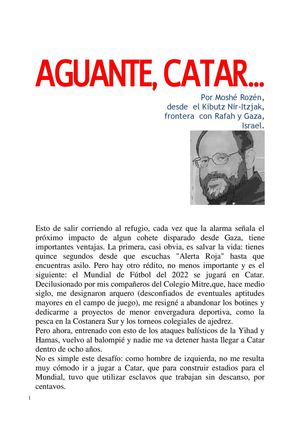 escribe Moshé (Moty) Rozén desde NIR-ITZJAK para ISRAEL EN LINEA