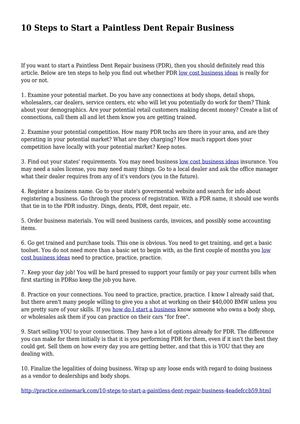 10 Steps to Start a Paintless Dent Repair Business