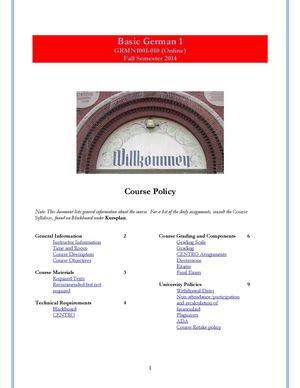 Basic German 1 (Online) - Policy