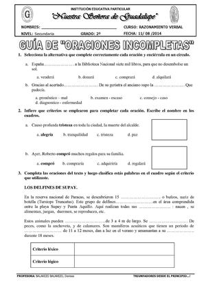 ORACIONES INCOMPLETAS 2do