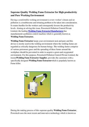 Welding Fume Extractor manufacturers and suppliers in India