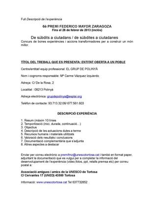 ENTITAT OBERTA A UN POBLE (EL GRUP DE POLINYÀ - POLINYÀ)