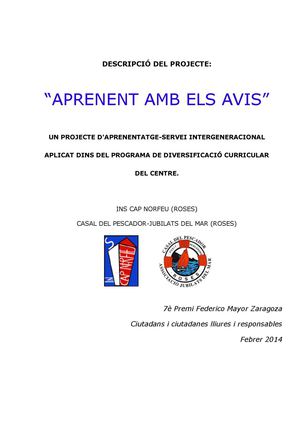 APRENENT AMB ELS AVIS (INSTITUT CAP NORFEU I CASAL DEL PESCADOR JUBILATS DEL MAR - ROSES)