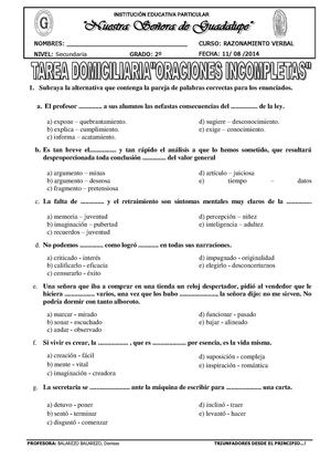 TAREA DE ORACIONES INCOMPLETAS