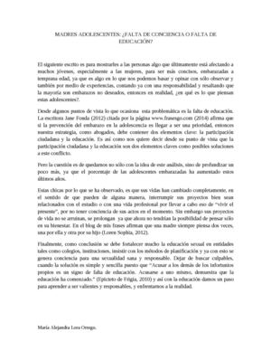 MADRES ADOLESCENTES: ¿FALTA DE CONCIENCIA O FALTA DE EDUCACIÓN?